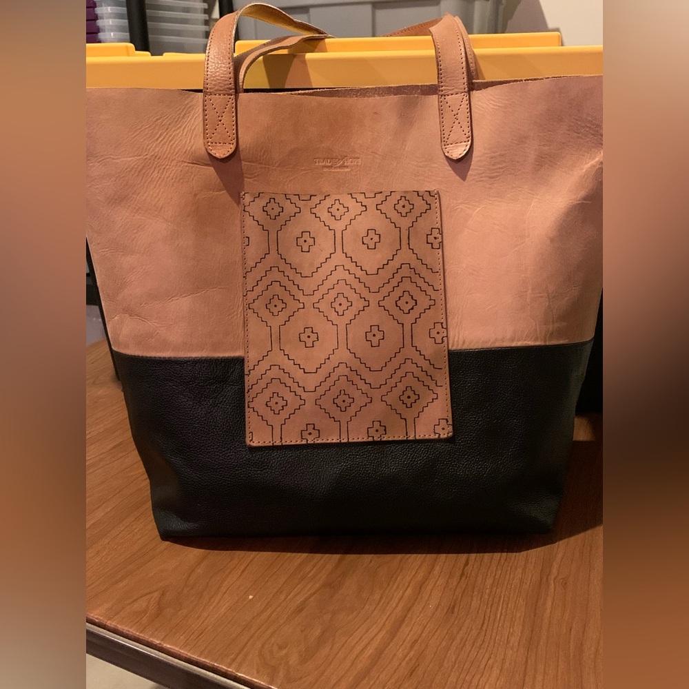 Trades of Hope Tan and Black Leather Tote Bag